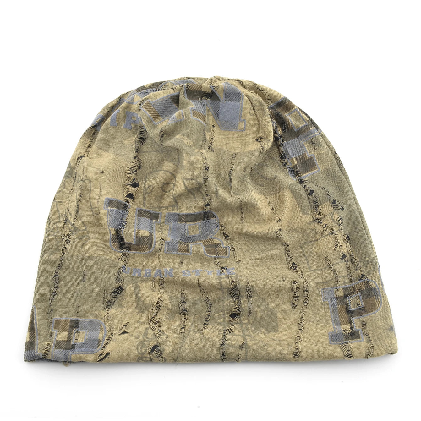 Vintage Distressed Tie-dye Beanie Women Foam 3D Letter Printing Hats Men Spring Fall Skullies Beanies Winter Warm Fleece-lined