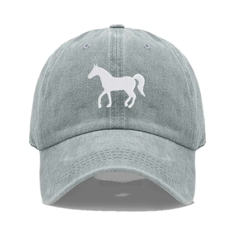 Horse Embroidered Baseball Cap for Women Men Fashion Adjustable Washed Cotton Dad Hat Unisex Classic Golf Caps