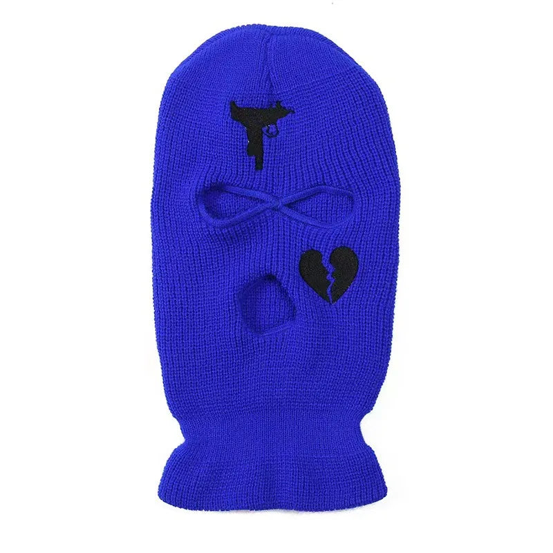Unisex 3 Hole Winter Knitted Hat Outdoor Sports Full Face Cover Ski Mask Warm Knit Cap Balaclava for Adult Love Heart logo