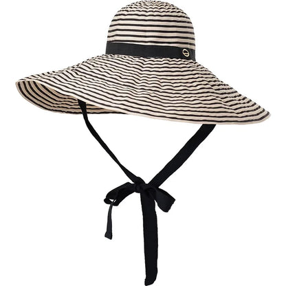 Korean Version Stripe Wide Edge Strap Bucket Hat Sunscreen Hat Women's Basin Hats Summer Big Brim Showing Face Small Sun Hats