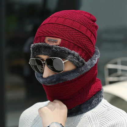 Unisex Winter Knitted Hat – Thick Warm Fleece Neck Beanie, Windproof Cap