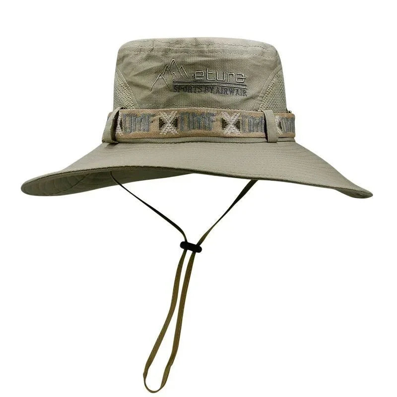 Unisex Breathable Bucket Hat – Wide Brim UV Protection Panama Safari Hiking Mesh Fisherman Sun Cap (Summer Outdoor)