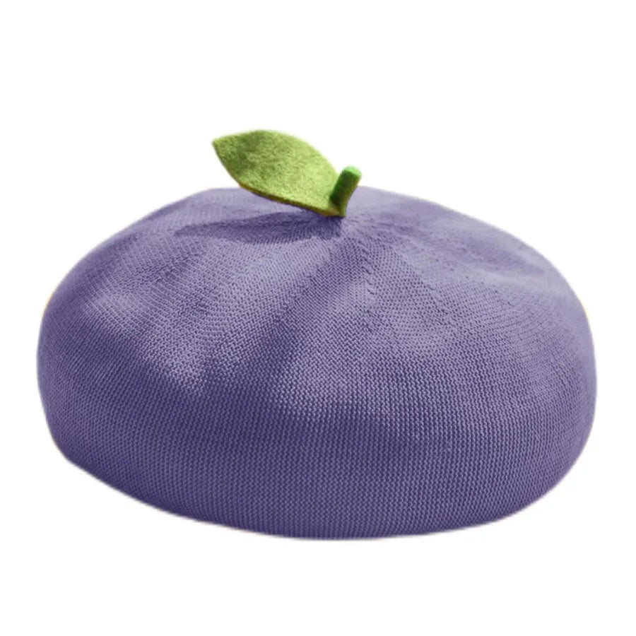 Spring Summer Hollow Out Bright Color Cute Leaf Beret For Women Girl Handmade Fashion Fruit Orange Breathable Party Berets Gift