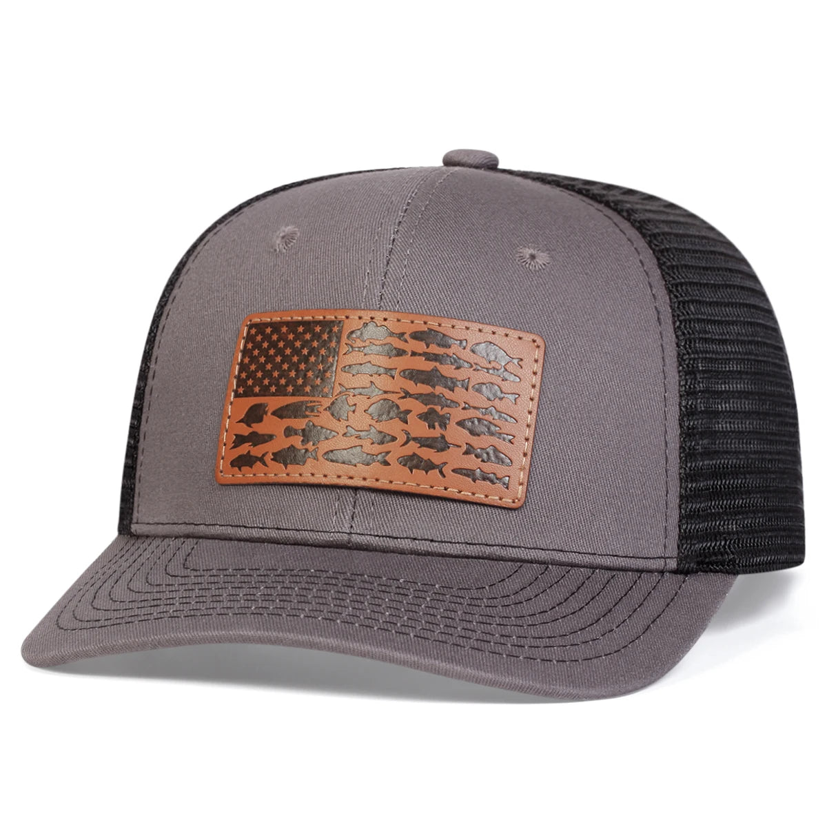 Unisex Brown Little Fish Flag Leather Label Baseball Net Caps Spring and Summer Outdoor Adjustable Casual Hats Sunscreen Hat