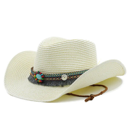 Western Cowboy Straw Hat For Men And Women Summer Bohemia Outdoor Wide Brim Sun Hats Holiday Beach Breathable Jazz Cap