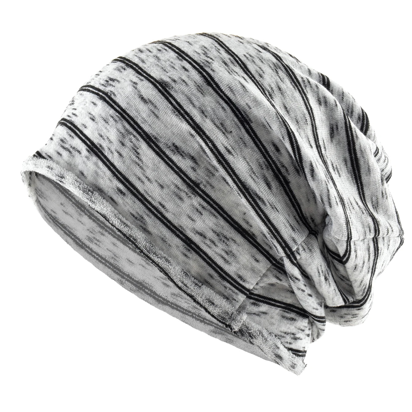 Striped Slouch Beanie Hat For Men Women Single Layer Knitted Highly Elastic Hats Chemo Bonnet Beanies For Large Head Size