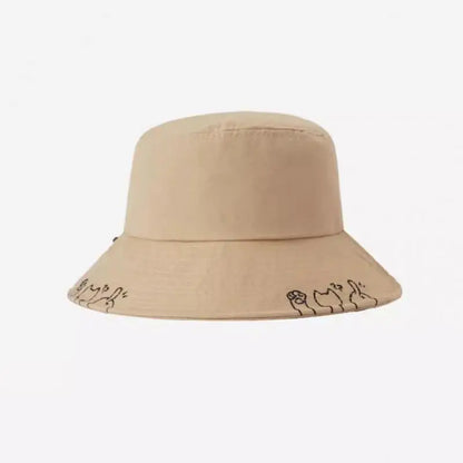 Bucket Hat Women Summer Cartoon Cat Outdoor Sun Protection Simple Fisherman Cap Sunhat Sunshade Suncreen Casual