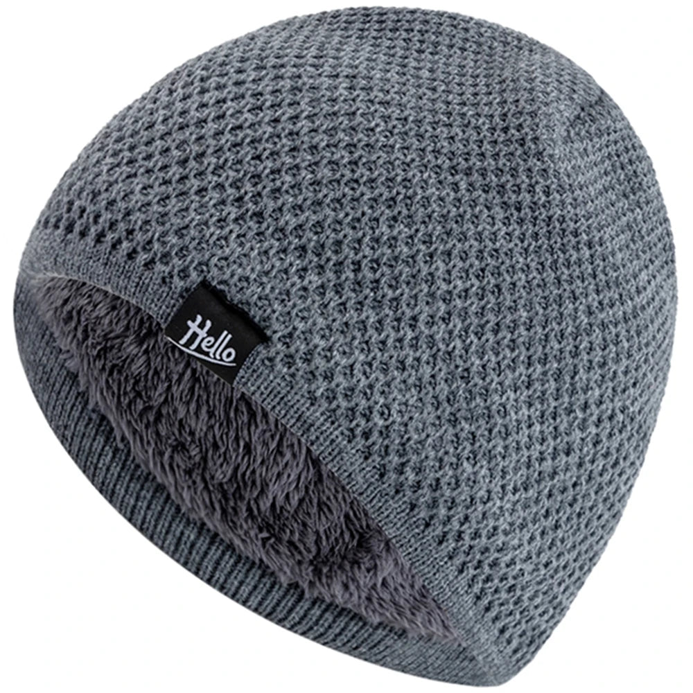 New Style Unisex Winter Hats Plush Fur Lined Beanies Hats For Men Woman Hello Letter Warm Cap Casual Winter Ski Knitted Hats
