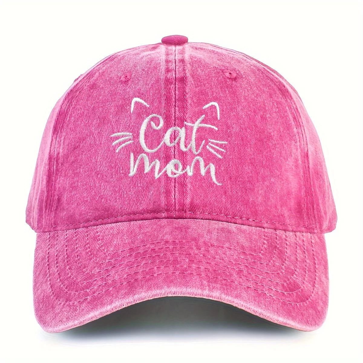 Ladies Embroidered Cat Mom Baseball Cap, Wash Cotton Adjustable Sunscreen Hat,Cartoon Theme, Birthday Gift, Outdoor Spire Caps