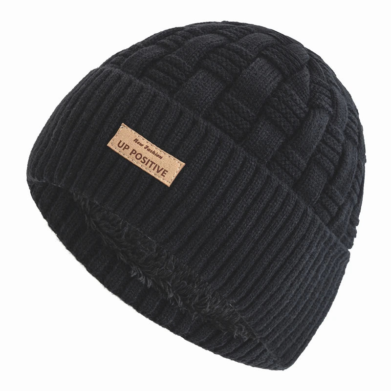 New Style Unisex UP POSITIVE Labal Winter Hats Outdoor Knitted Hats For Men Women Beanie Cap Plush Fur Lined Warm Sports Hats