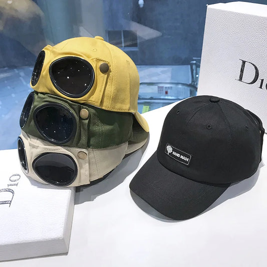 Unisex Summer Baseball Caps With Glasses Aviator Hat Female Personality Hip Hop Peaked Cap Male Outdoor Sports Sun Visor gorras