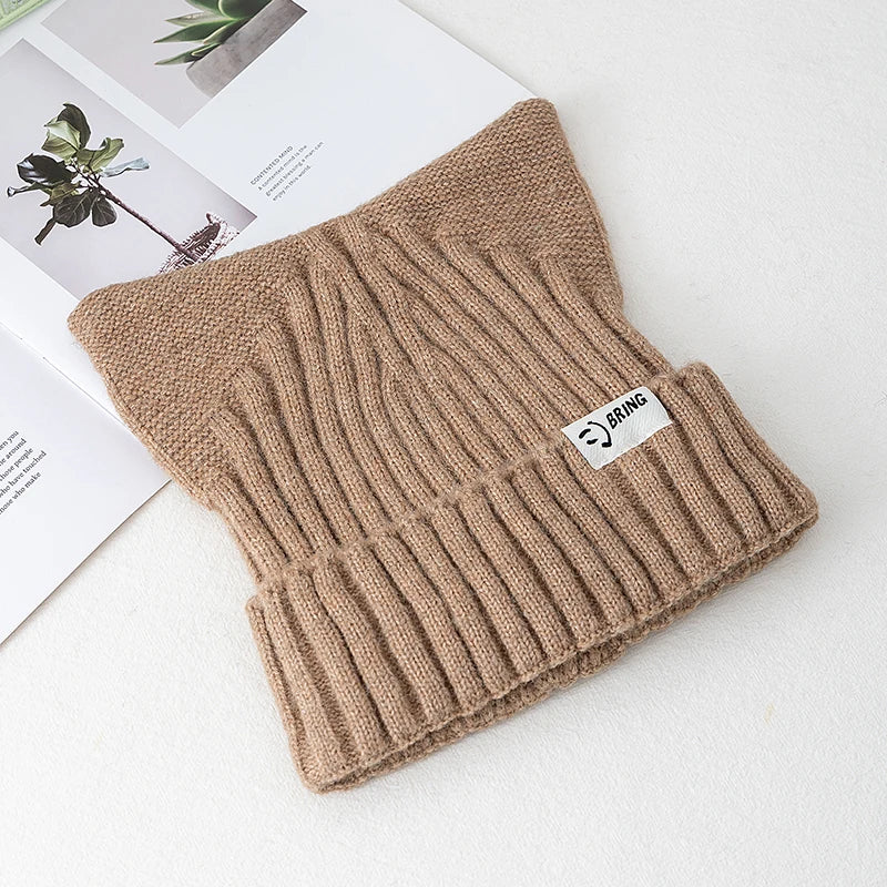 Hot Sale Cute Chic Hat Cat Ear Kpop Style Beanie Hat Sweet Autumn/Winter Hats For Women Street Simple Colors Warm Hats For Girl