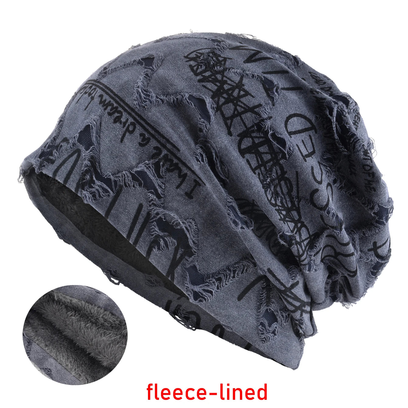 Letter Print Beanie Hat For Women Men Vintage Distressed Cracked Design Wasteland Style Warm Fleece-lined Skullis Beanie Winter