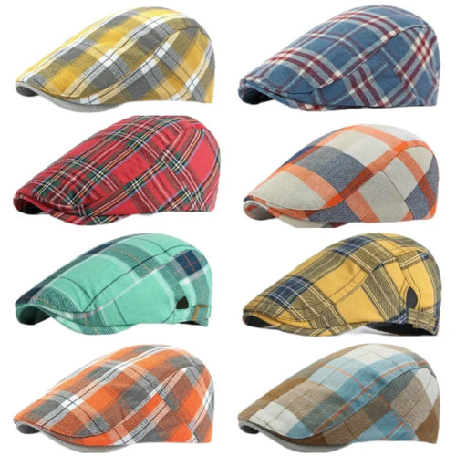 Spring Summer Dopamine Plaid Beret Duck Tongue Forward Hat British Style Visor Summer Hats for Women Men Sun Hats Dad's Hat Gift