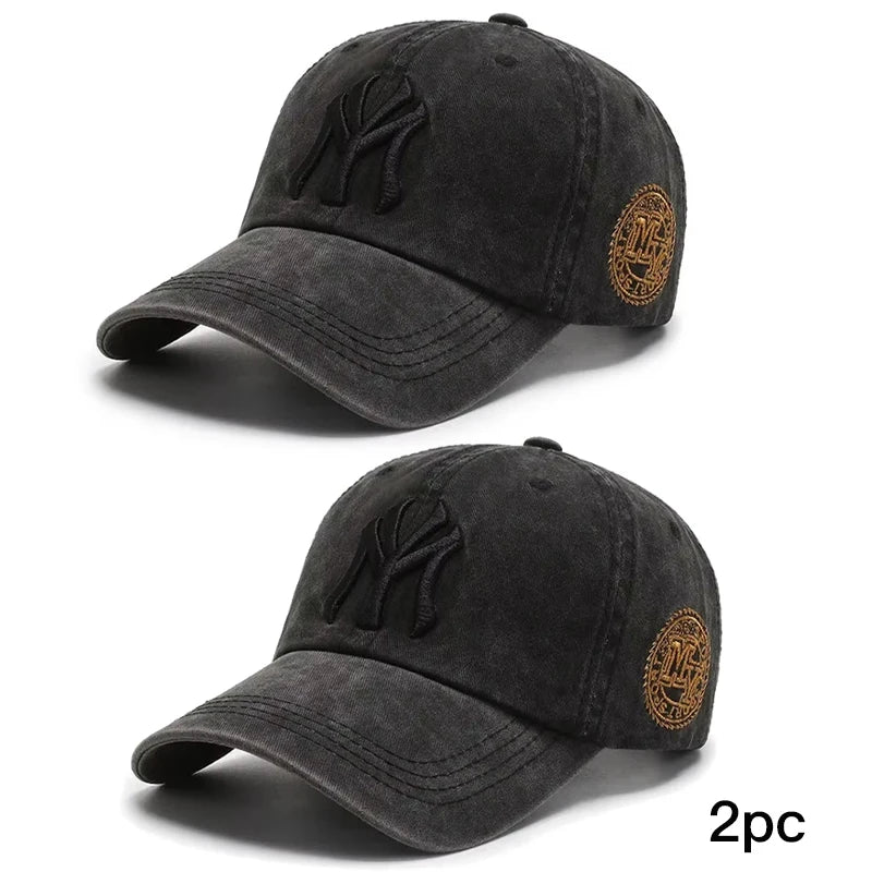 Unisex Washed Distressed Baseball Cap Korean Style Embroidered Casual Sun Hat