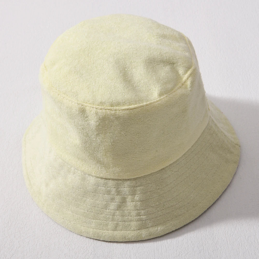 Simple Terry Cloth Towel Bucket Hat Spring Autumn Outdoor Panama Sun Fisherman Hat Unisex Candy Pure Color Fashion Cap