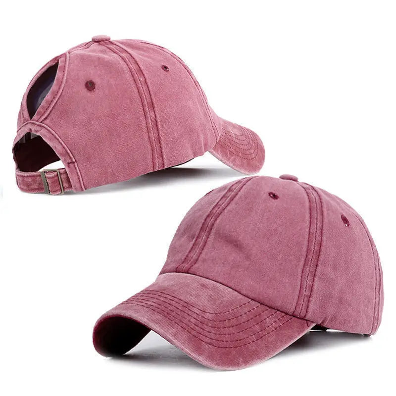 1Pcs Trendy Lightweight Cotton Cap Distressed Look, Sunshade, Adjustable Fit & Ponytail-Friendly for Stylish Women