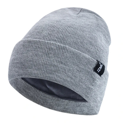New Style JZML Letter Plush Satin Lined Anti-Static Beanie Hat Autumn&Winter Hats For Men And Women Outdoor Knitted Hats