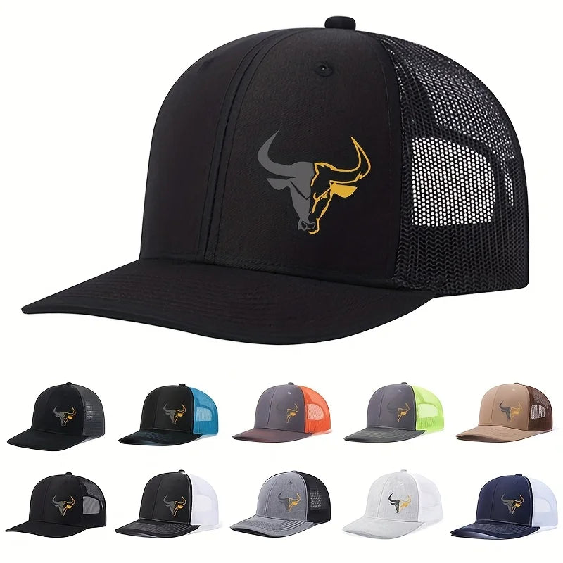 Bull Head Print Breathable Mesh Hats Summer Richardson Truck Driver Hat Men Women Outdoor Baseball Cap Fishing Peaked Caps