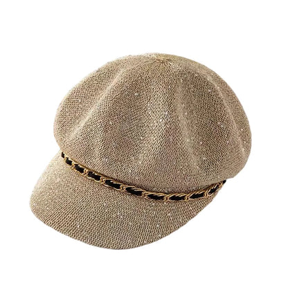 Hollow Breathable Leather Buckle Octagonal Hat  Classic Woven Straw Hat Casual Versatile Literary Sunshade Painter Hat
