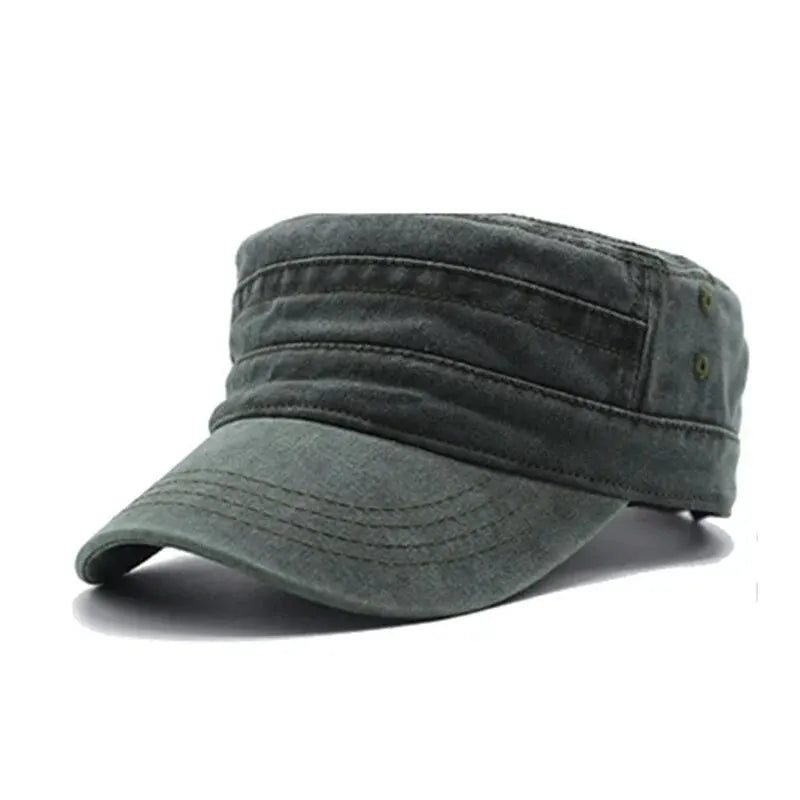 Unisex Washed Denim Flat Top Cap Retro Fishing Style Big Head Casual Outdoor Hat