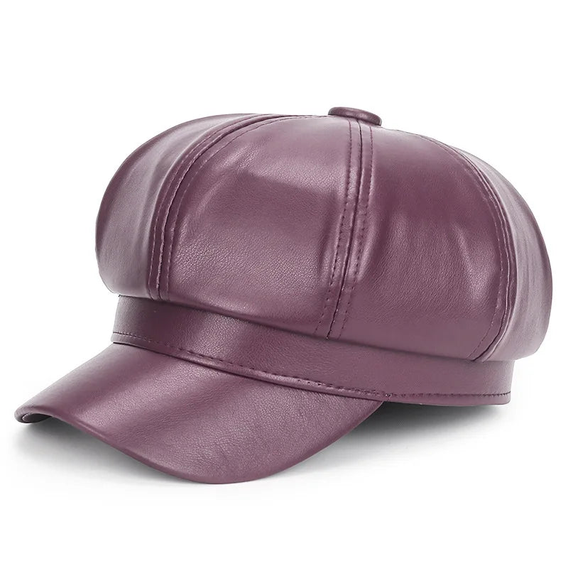 New Women PU Leather Berets Cap Hat Black Red Outdoor Adjustable Female Autumn Winter Casual Lady Cap Hat For Women