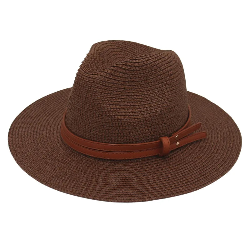 Summer Straw Sun Hat Panama Hats Grass Knitted Gift Hat Breathable Leisure Jazz Hat European American Style Straw Hat Beach Caps