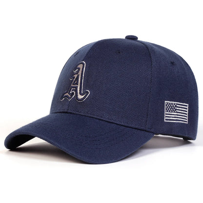 Unisex A Letter Embroidery Side American Flag Baseball Cap Spring Autumn Outdoor Adjustable Casual Hat Hip Hop Hat Sunscreen Hat
