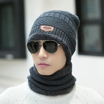 Unisex Winter Knit Beanie – Thick Fleece Neck Warmer, Windproof Warm Hat