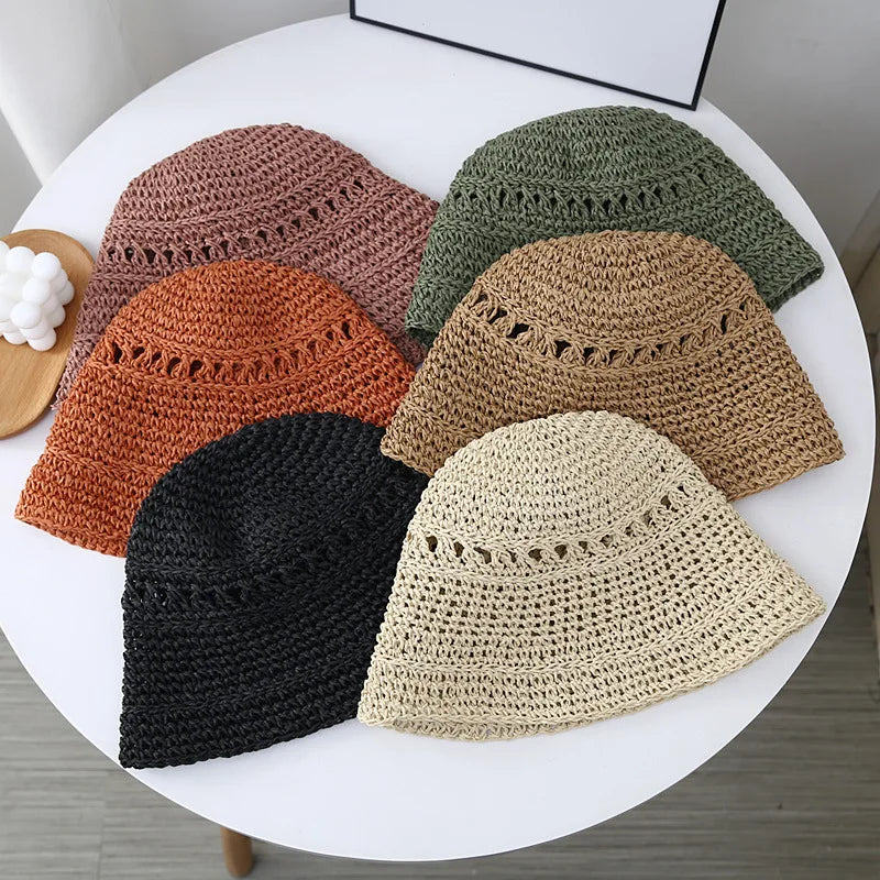 Summer Japanese Bucket Hat Korean style Small Brim Straw Hat Versatile Japanese Woven Bucket Hats Beach Sunscreen Hat Women