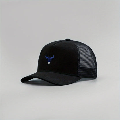 Blue Bull Head Print Unisex Mesh Suede Trucker Hat Spring Summer Breathable Sports Baseball Cap Women Men Outdoor Sun Hat