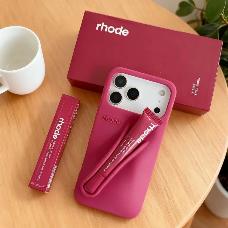 Rhode Lip Gloss iPhone Case – Silicone Makeup Phone Cover with Lipstick Holder