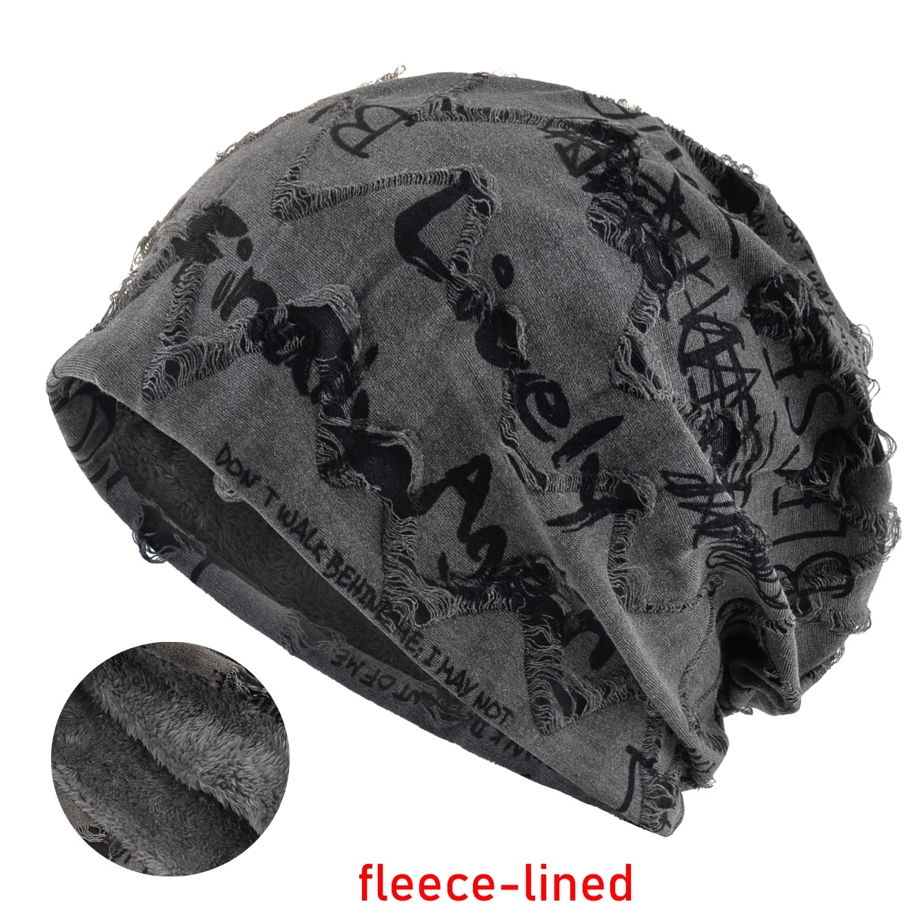 Letter Print Beanie Hats For Women Men Vintage Distressed Cracked Design Wasteland Style Spring Summer Warm Fleece-lined Winter