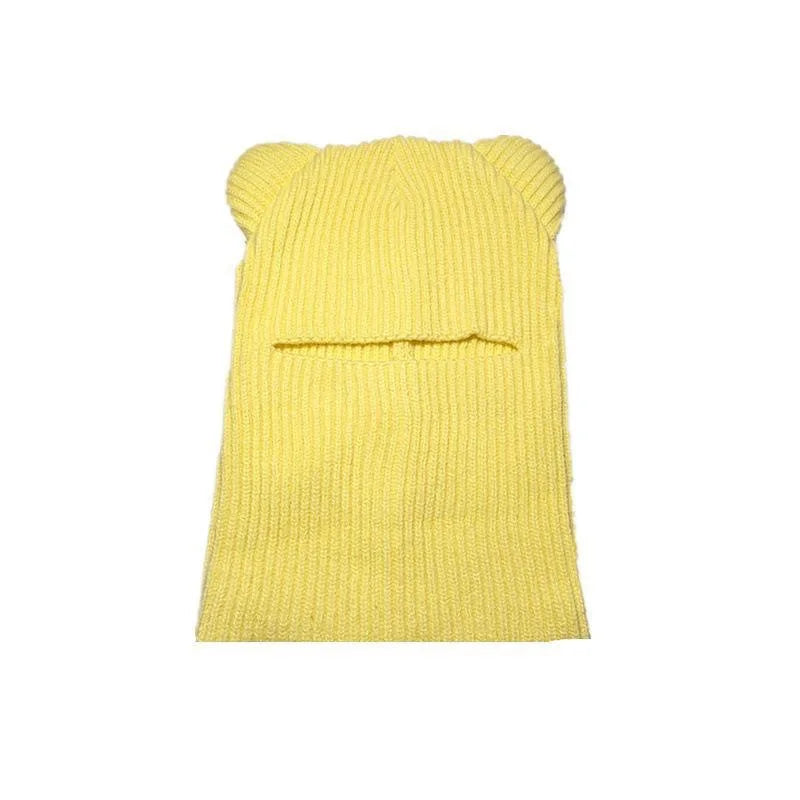 Warm Cycling Caps Winter Knitted Ski Scarf Hat Bear Ear Balaclava Hat Bonnets Beanie for Men Women Outdoor Sports Hooded