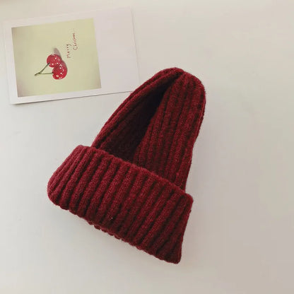 Winter Hats For Girls Boys Beanie Children Solid Color Knitted Ear Protection Keep Warm Baggy Cap Trendy Bonnet Winter Cap