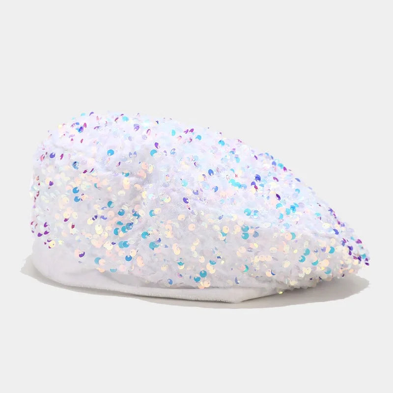 Ladies Girls Sequin Beret Women Elegant Octagonal Cap Personality Painter Pumpkin Hat for Festival Party Club Halloween