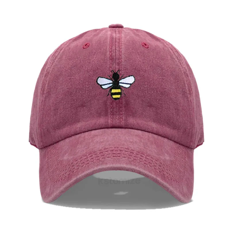 Washed Cotton Honeybee Embroidery Baseball Caps for Men Women Dad Hat Adjustable Snapback Cap Wholesale Dropshipping