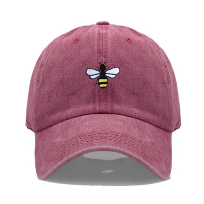 Washed Cotton Honeybee Embroidery Baseball Caps for Men Women Dad Hat Adjustable Snapback Cap Wholesale Dropshipping