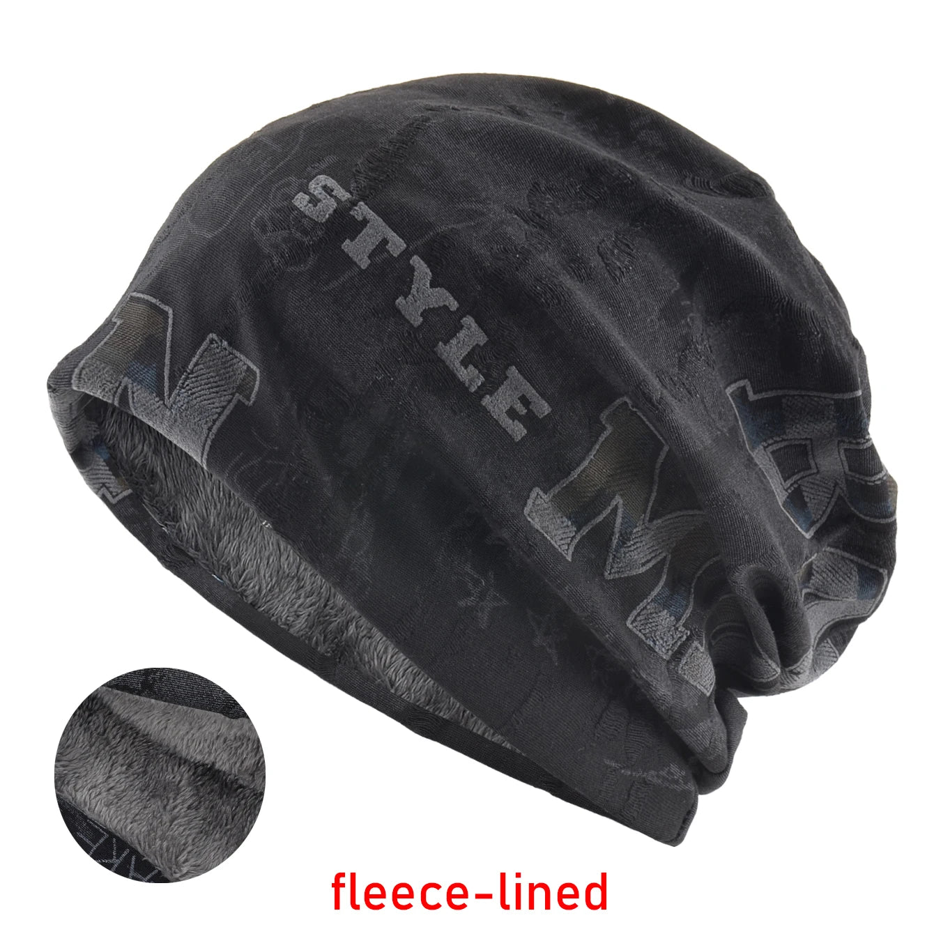 Vintage Distressed Tie-dye Beanie Women Foam 3D Letter Printing Hats Men Spring Fall Skullies Beanies Winter Warm Fleece-lined