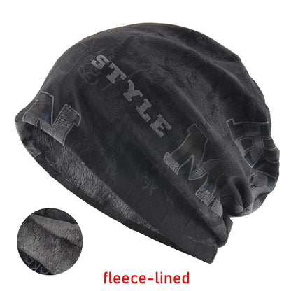 Vintage Distressed Tie-dye Beanie Women Foam 3D Letter Printing Hats Men Spring Fall Skullies Beanies Winter Warm Fleece-lined