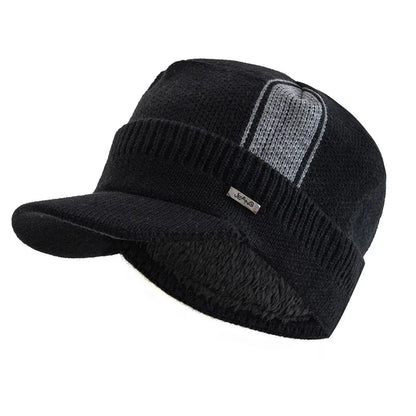 Unisex Warm Winter Hat With Brim Plush Fur Lined Beanie Hat JEANS Label Thicken Winter Hats For Men Women Outdoor Knitted Hat
