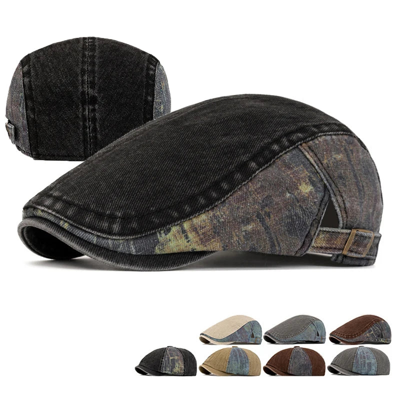 Unisex Wash Cotton Beret – Retro Adjustable Newsboy Flat Cap (Spring Summer Casual Painter Style Hat)