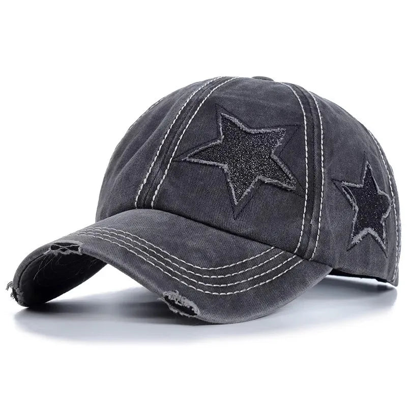 Adjustable Women's Baseball Cap with Ponytail Hole, Distressed Trucker Hat  Embroidered Baseball Cap