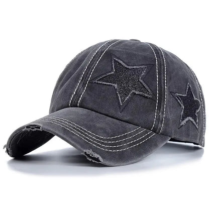 Adjustable Women's Baseball Cap with Ponytail Hole, Distressed Trucker Hat  Embroidered Baseball Cap