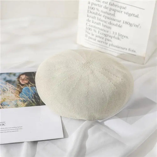 Beret Hat Women Spring Summer Hats For Women Retro Knitted Painter Cap Casual Trendy Design Solid Breathable Thin Cap Female New
