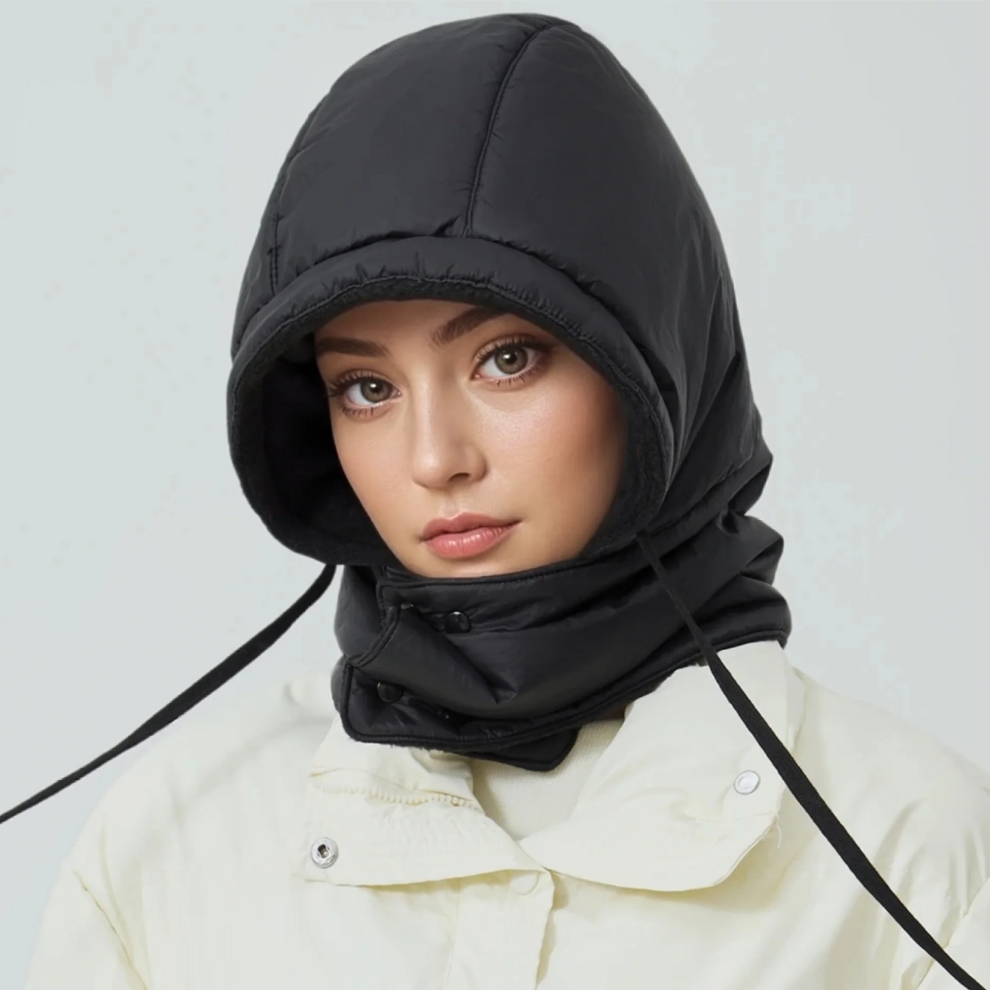 New Style Windproof Hats Plush Fleece Lined Warm Winter Cap Hooded Full Cover Waterproof Hats For Women Solid Color Winter Hats