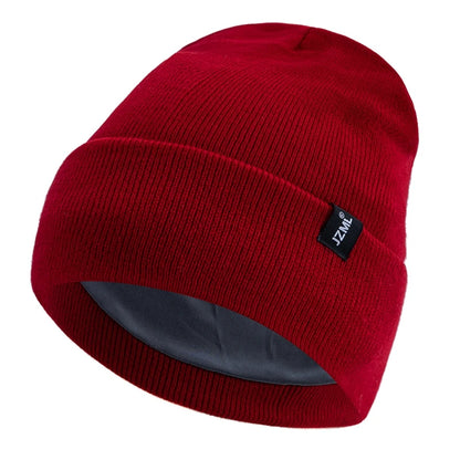 New Style JZML Letter Plush Satin Lined Anti-Static Beanie Hat Autumn&Winter Hats For Men And Women Outdoor Knitted Hats