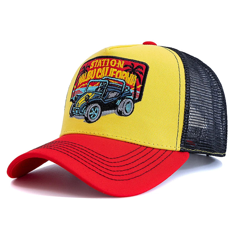 Unisex Summer Fishing Cap Breathable Mesh Trucker Hat Men Women Big Truck Embroidered Snapback Outdoor Fishing Hat