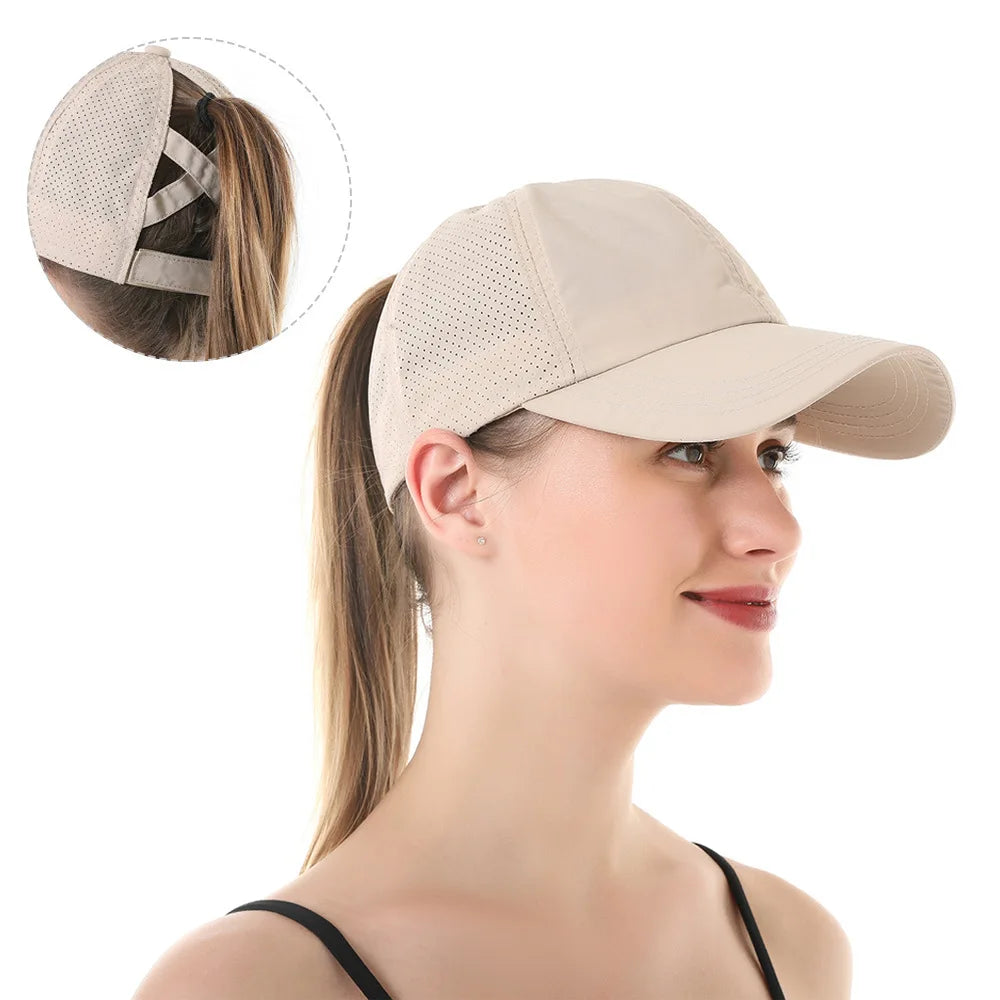 Women’s Ponytail Baseball Cap Mesh Quick Dry Summer Athleisure Sun Visor Hat