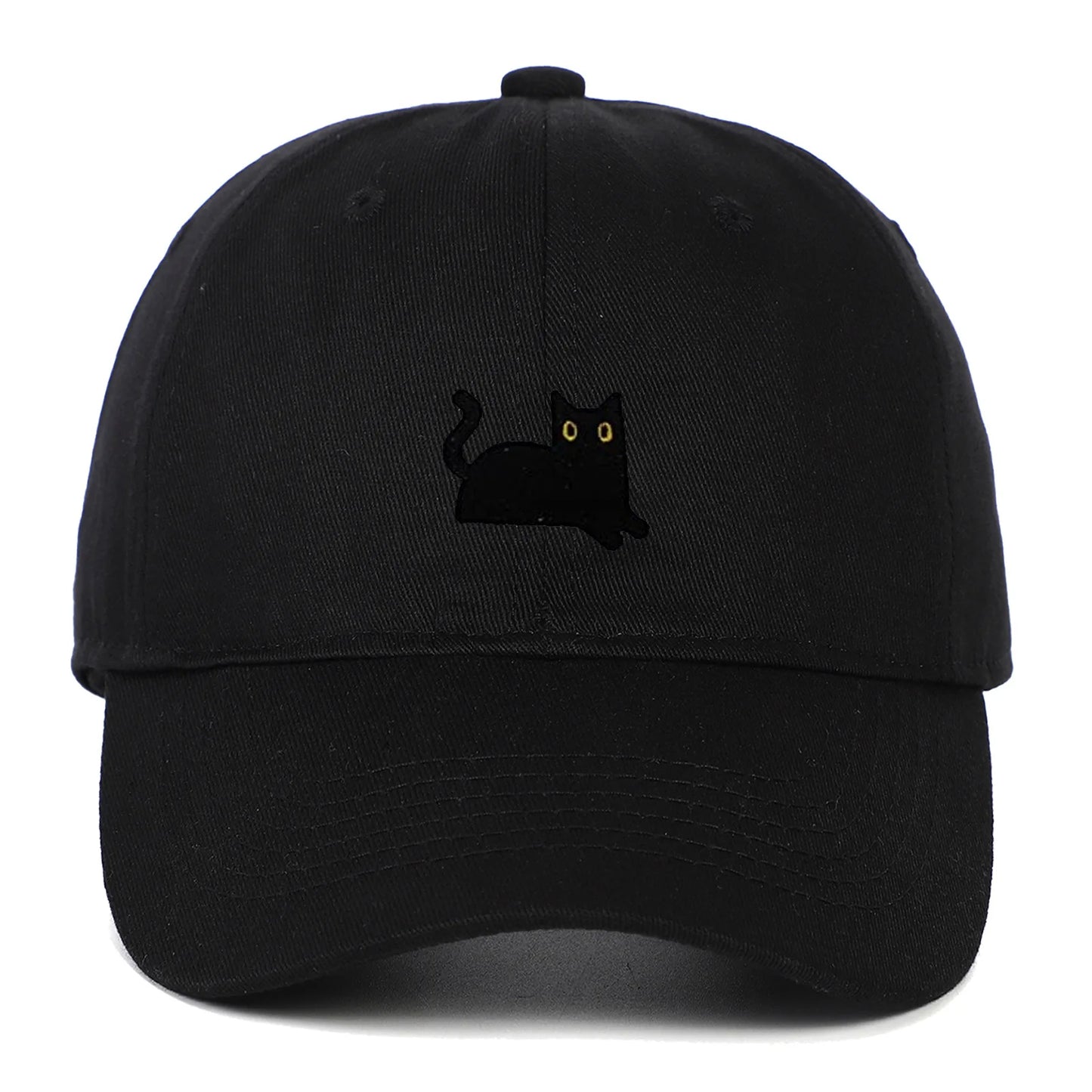 New Cute Cat Embroidery Soft Top Baseball Cap Men and Women Summer Visor Outdoor Hip Hop Dad Hat Black